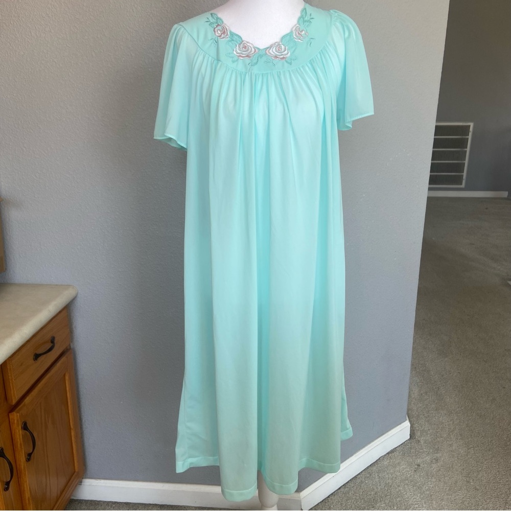 Elegant Floral Embroidered Chemise in Light Blue